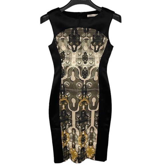 Karen Millen Sheath dress- black with print size 6 US - Picture 2 of 16